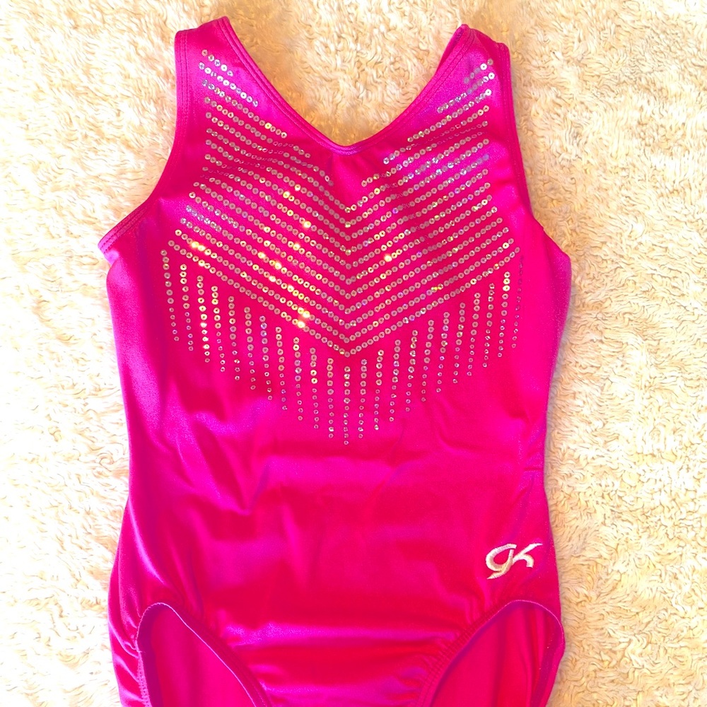 Hot Pink Silver Sparkle GK gymnastics leotard barely worn sz AS